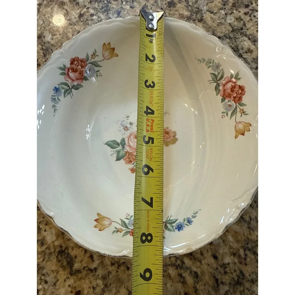 Vintage Floral Scalloped Ceramic Serving Bowl Cream‎ Pink Rose